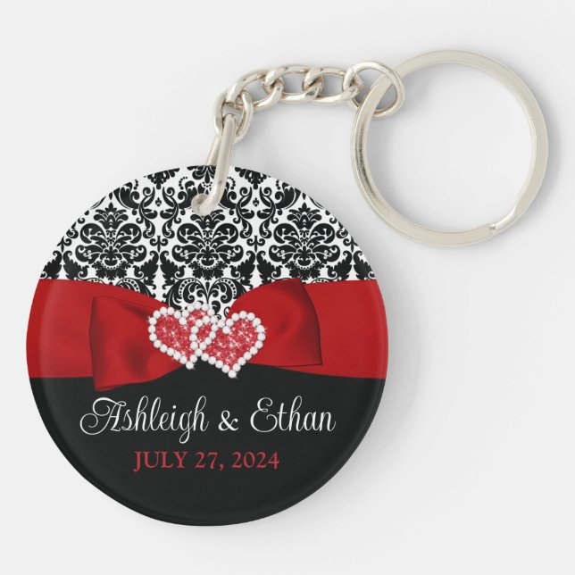 Rouge, Noir, Blanc Damas Amour Coeurs Mariage (Dos)
