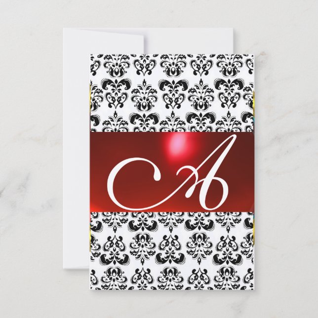 ROUGE NOIR BLANC DAMAS GEM MONOGRAMME rsvp argent (Devant)