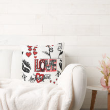 Rouge Noir Blanc Valentine Motif Jeter Oreiller