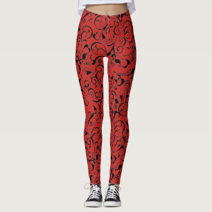 Rouge noir damas tourbillon motif leggings