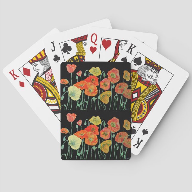 Rouge Orange Poppy Aqua Fleur Jeu de cartes (dos)