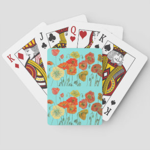 Rouge Orange Poppy Aqua Fleur Jeu de cartes