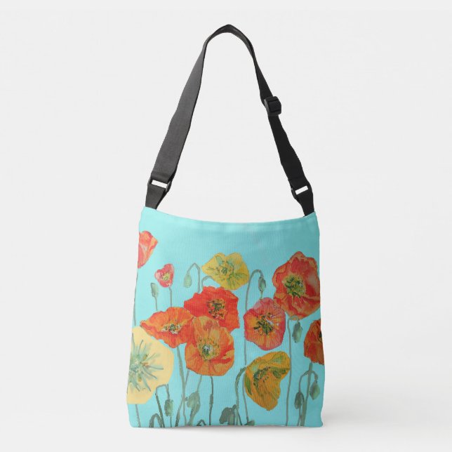 Rouge Orange Shabby Poppy Crossbody Sac Aqua Flora (Devant)