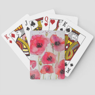 Rouge Pavot Aquarelle Fleur Jeu de cartes