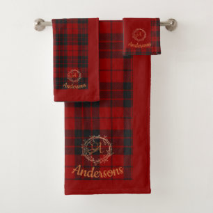 Rouge Plaid Avec Nom De Famille Monogramme Noël