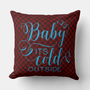 Rouge Plaid/Bébé Il fait froid Coussin extérieur
