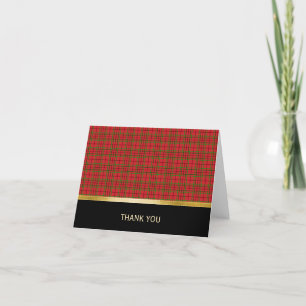 Rouge Plaid, noir et or plié Carte de remerciement