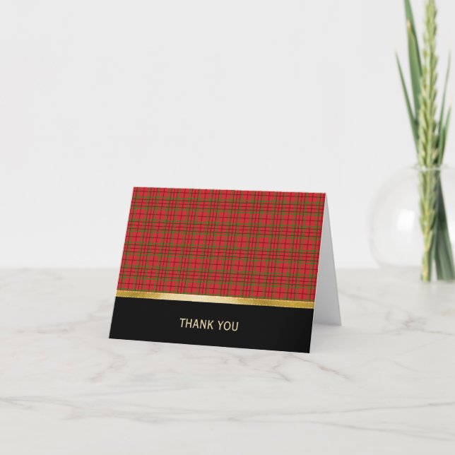 Rouge Plaid, noir et or plié Carte de remerciement (Devant)
