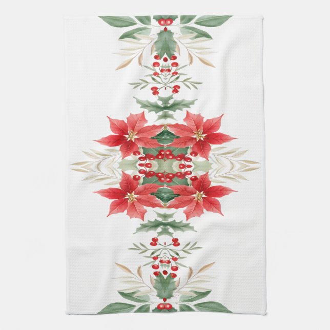 Rouge Poinsettia Noël Vacances Serviette de cuisin (Vertical)