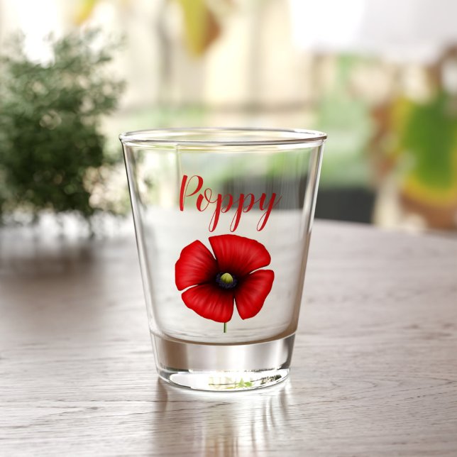 Rouge Poppy Août Fleur de naissance verre abattu (Pop your name on this cute poppy shot glass)