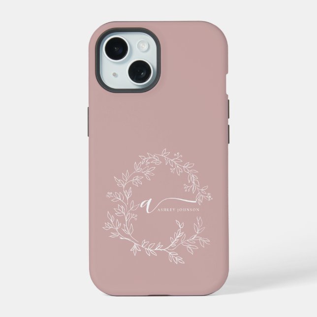 Rouge Poussiéreux Rose Féminin Monogramme Nom Mode (Verso)