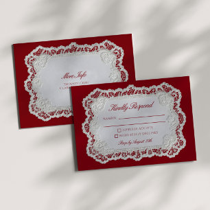 Rouge Red Old Money Spitze Hochzeit + Details RSVP Karte