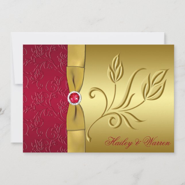Rouge RIBBON IMPRIMÉ, Faire-part de mariage Floral (Devant)