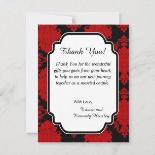 Rouge romantique Damas 4x5 Merci Mariage plat