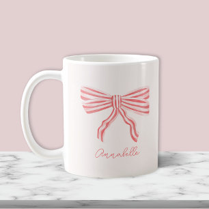 Rouge Rosa-Schleife & Vorname Kaffeetasse