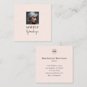 Rouge-Rosa-Schwarzes-Schrift-Logo-Foto-Makeup Quadratische Visitenkarte