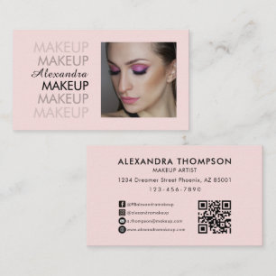 Rouge Rosa Schwarzes Schriftfoto QR-Code Make-up Visitenkarte