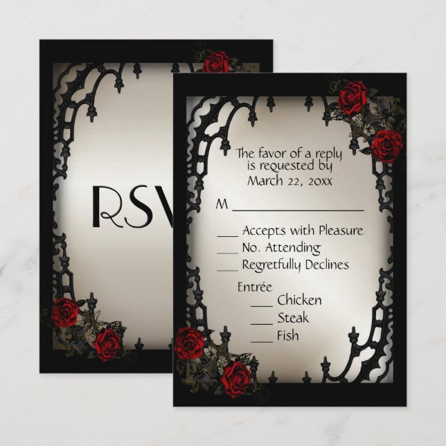 Rouge Rose gothique RSVP Antique Gold Menu Choix (Devant / Derrière)