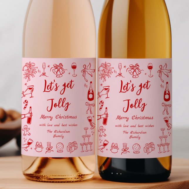 Rouge rose Vin de Noël Bouteille Étiquette Boire D (Créateur téléchargé)