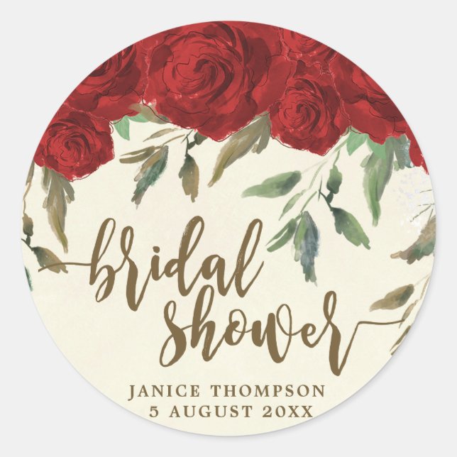 rouge roses floral bridal autocollant de douche fa (Devant)