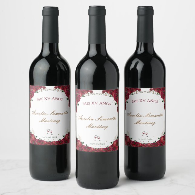 Rouge Roses Quinceañera Vin bouteille Étiquette (Bouteilles)