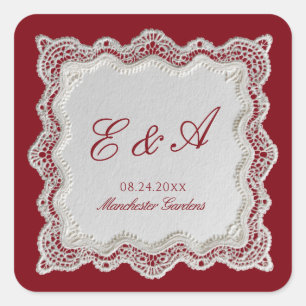 Rouge Rot Old Money Spitze Hochzeit Quadratischer Aufkleber