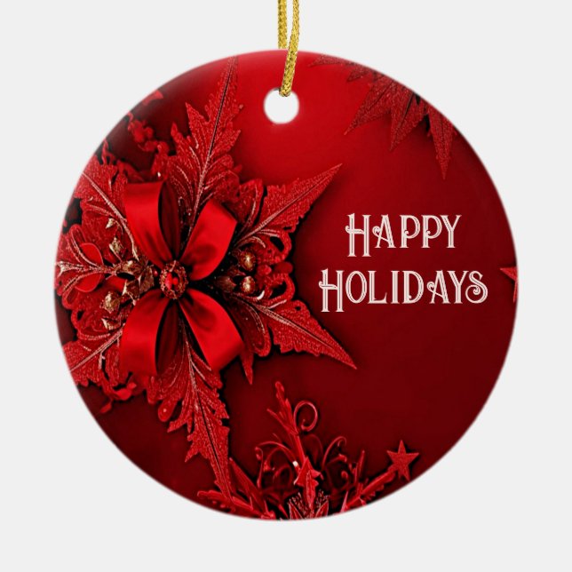 Rouge Ruban Floral Noël Ornement (Devant)