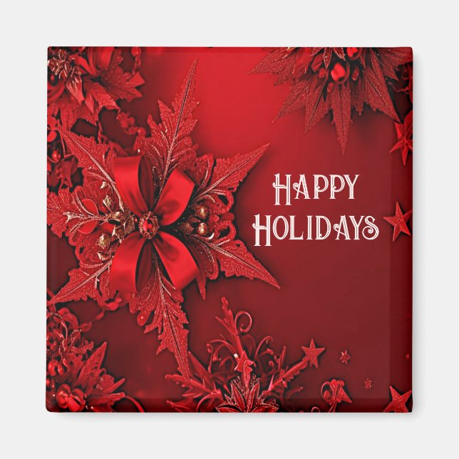 Rouge Ruban Floral Vacances Magnet de Noël (Devant)
