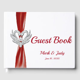 Rouge Ruban Silver Swans Mariage livre d'or