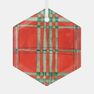 ROUGE SCOTT TARTAN Verre Hexagon Ornement