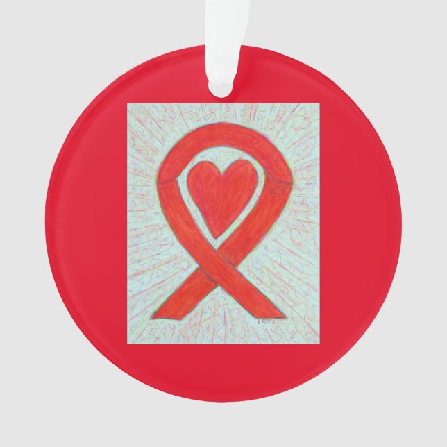 Rouge Sensibilisation Ruban Art Coeur ornements de (devant)