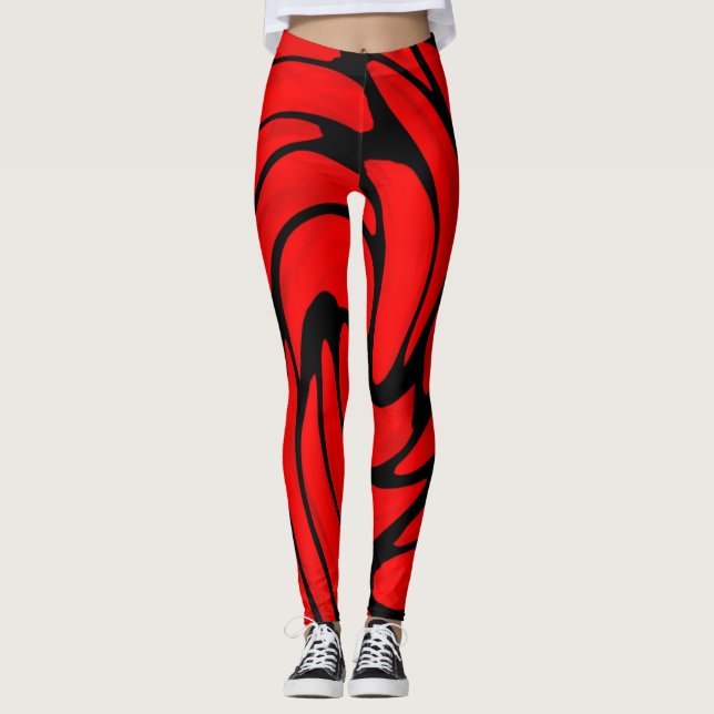 Rouge soie et noir cuir look Leggings (Devant)