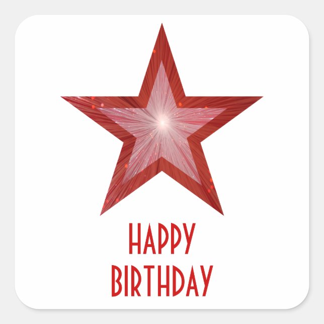 Rouge Star 'Joyeux anniversaire' carré autocollant (Devant)