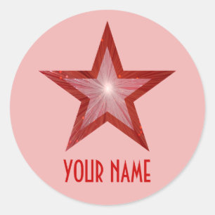 Rouge Star 'Nom' rond autocollant rose pâle
