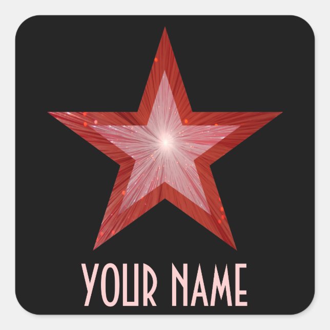 Rouge Star 'Your Name'' carré autocollant noir (Devant)
