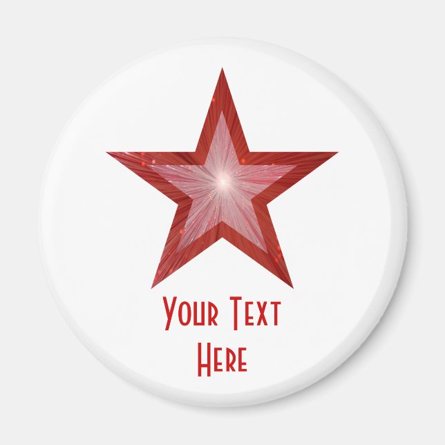 Rouge Star 'Your Text' frigo aimant blanc (Devant)
