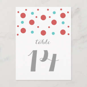 Rouge Turquoise Confetti Numéro de table Carte pos