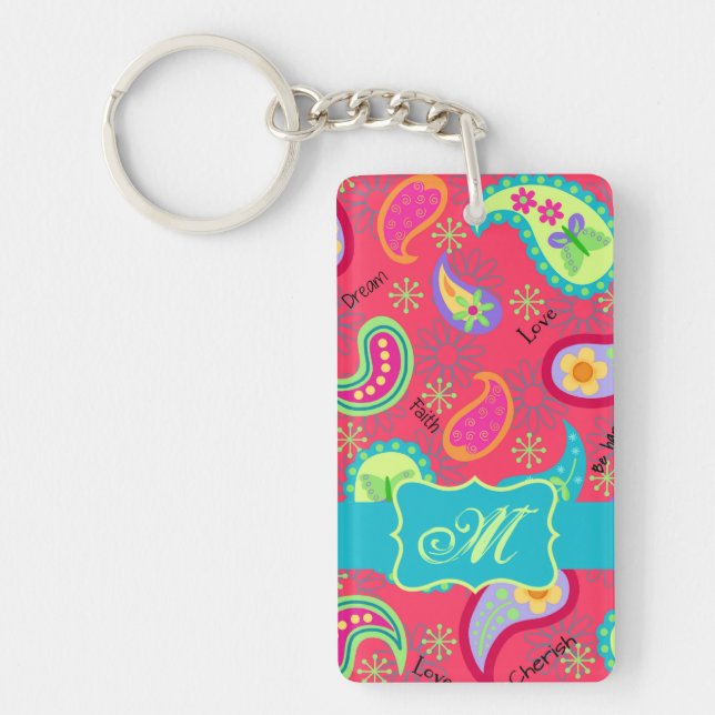 Rouge Turquoise moderne Paisley Motif Monogramme (Devant)