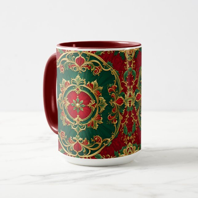 Rouge Vert Floral Décor Fête de Noël Mug (Devant gauche)