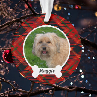 Rouge Vert Tartan Plaid Custom Chien Photo Ornemen