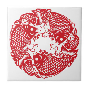 Rouges Whirling Koi Carp Poisson Groupe Carreaux c