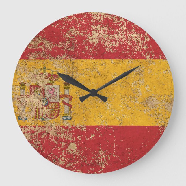 Rough Aged Vintage Spanish Flag Große Wanduhr (Vorderseite)