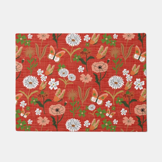 Rough Bamboo Floral Butterfly Kleeblatts in Red Fußmatte (Vorderseite)