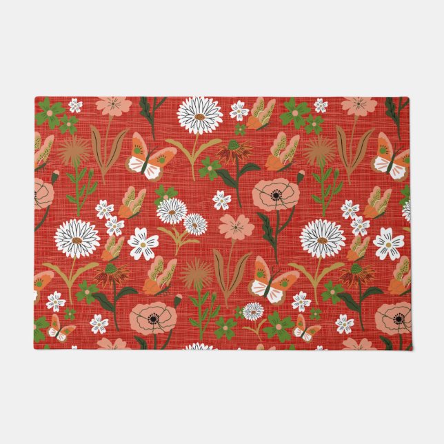 Rough Bamboo Floral Butterfly Kleeblatts in Red Fußmatte (Vorderseite)