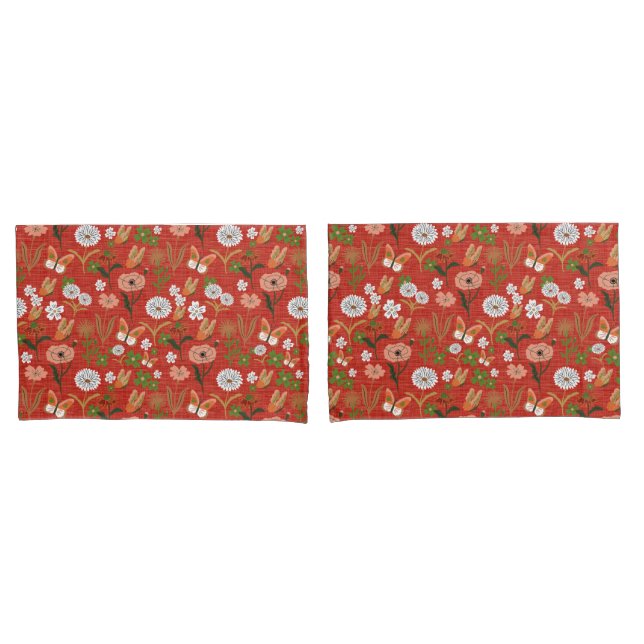 Rough Bamboo Floral Butterfly Kleeblatts in Red Kissenbezug (Vorderseite-Set)