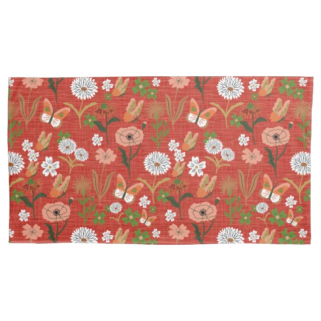 Rough Bamboo Floral Butterfly Kleeblatts in Red Kissenbezug (Vorderseite)