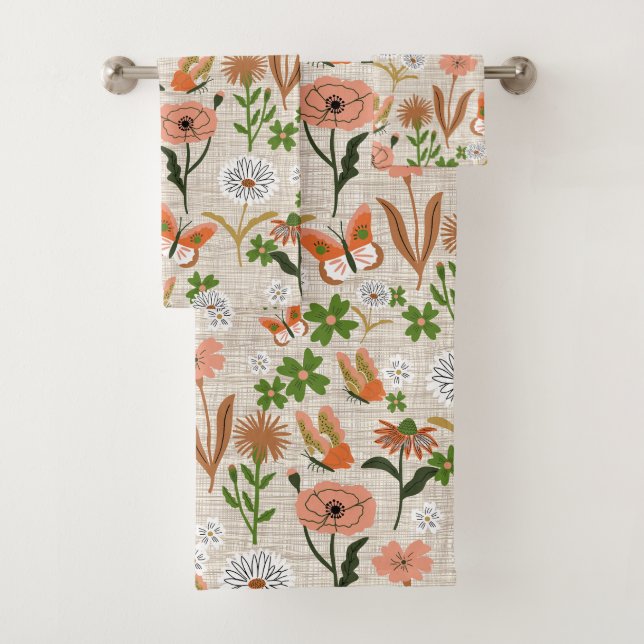 Rough Bamboo Floral Daisy Kleeblatts Bauernhof Badhandtuch Set (Insitu)