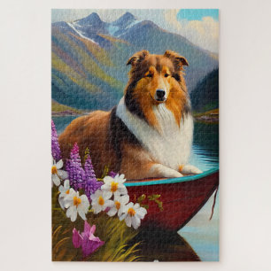 Rough Collie auf einem Paddel: Ein landschaftliche
