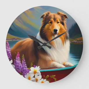 Rough Collie auf einem Paddel: Ein landschaftliche Große Wanduhr
