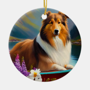 Rough Collie auf einem Paddel: Ein landschaftliche Keramik Ornament